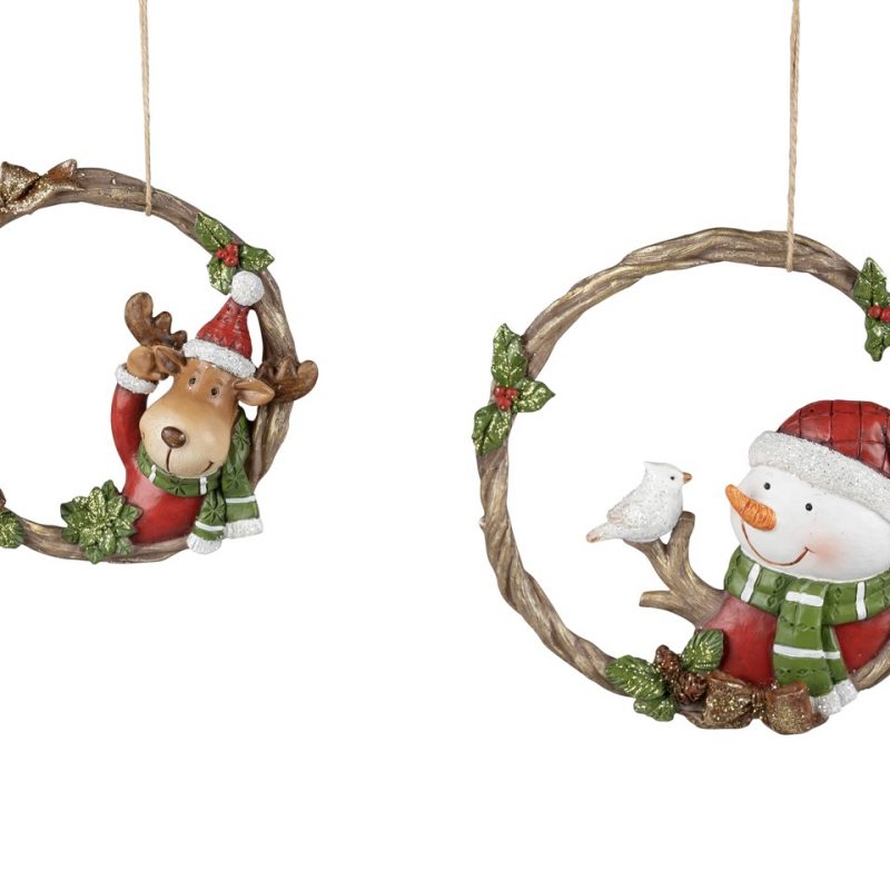 Pendentif Cercle de Noël en Polyrésine avec Personnage au Choix H.16cm