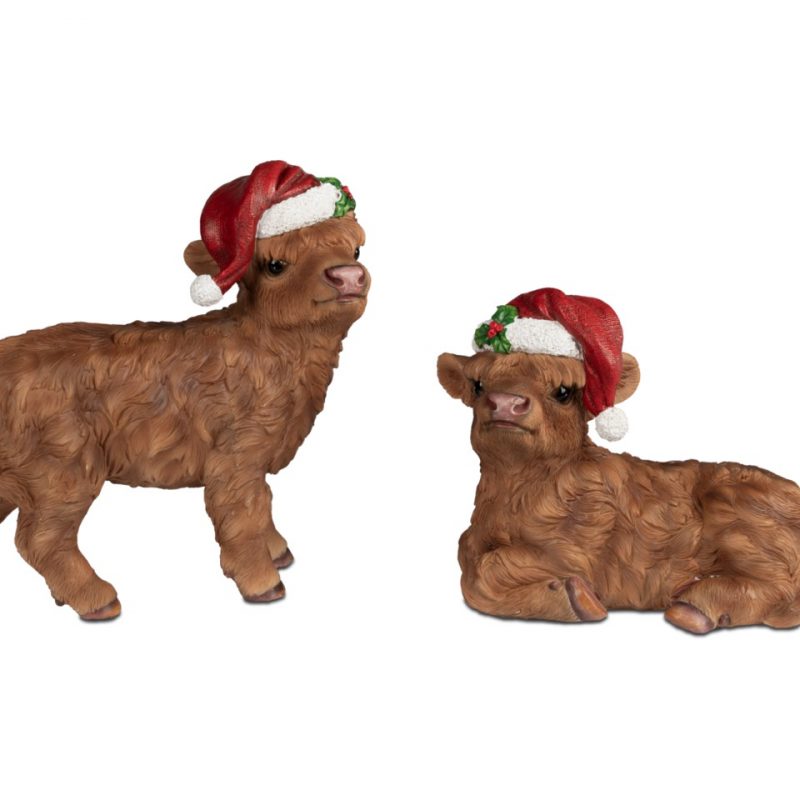 Figurine Highland de Noël en Polyrésine, 2 Modèles au Choix H.