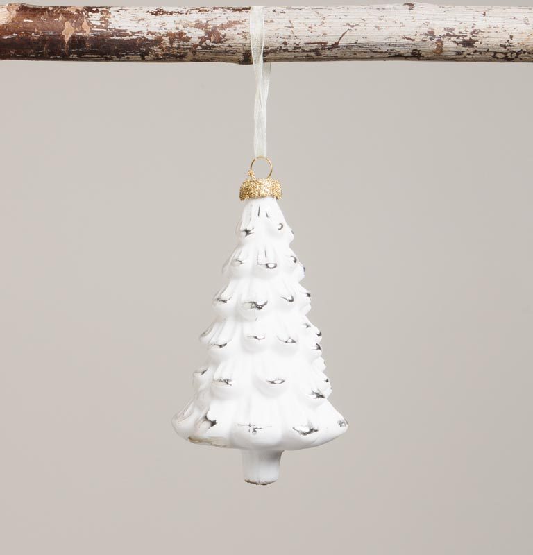 Pendentif Sapin de Noël Blizzard en Verre Blanc 12x7,5cm
