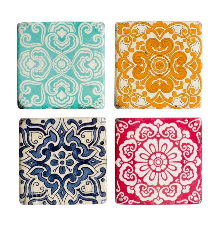 Set de 4 Sous Verres "Azulejos" en Résine Colorée 10x10cm