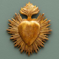 Ex-Voto Mural Coeur et Flamme en Résine Dorée 24x21cm