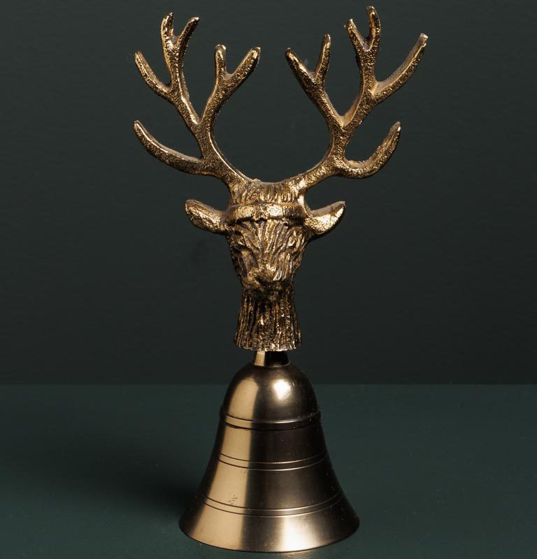 Cloche Cerf en Métal Doré 14x7cm
