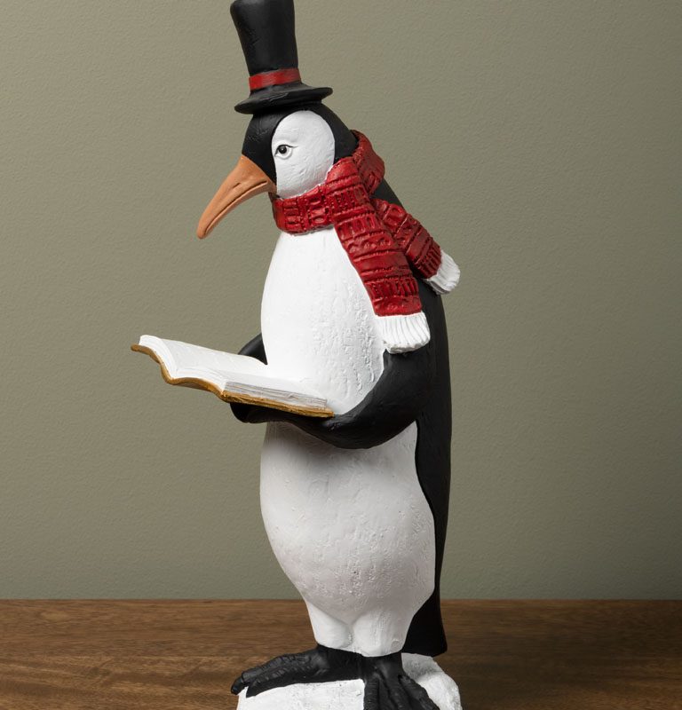 Pingouin Christmas, Carol et Haut de Forme en Résine 29x14x11,5cm
