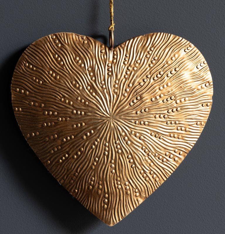 Pendentif Coeur en Métal Doré Martelé 15x15cm