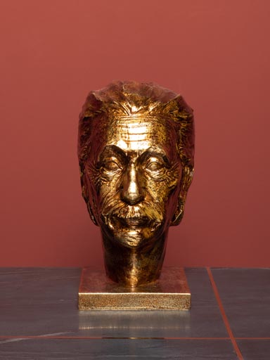 Support Casque Audio "Einstein" en Résine Dorée 26x14,5x18cm