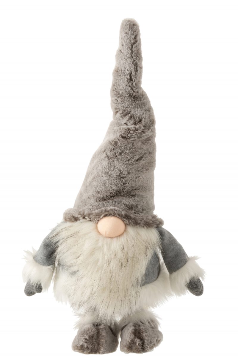 Gnome qui Bouge en Peluche Grise et Blanche 34x33x48cm