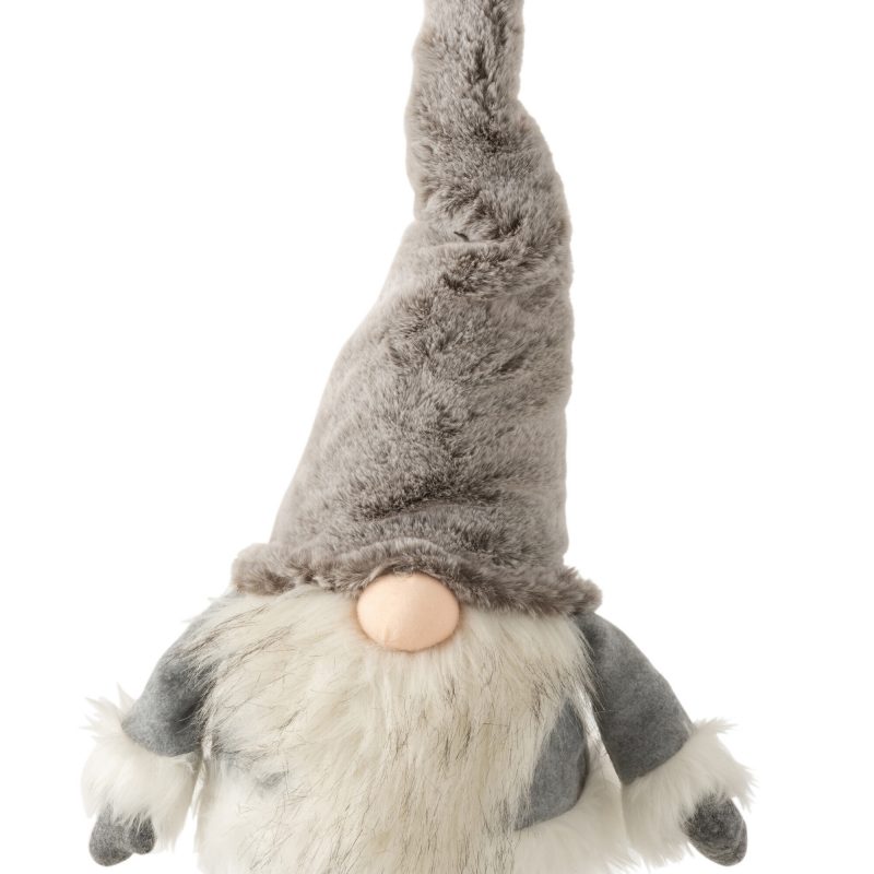 Gnome qui Bouge en Peluche Grise et Blanche 34x33x48cm