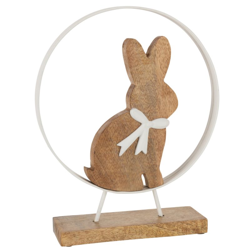 Lapin Noeud, Rond Bois De Manguier/Métal Blanc Naturel 21,5x4,5x31cm