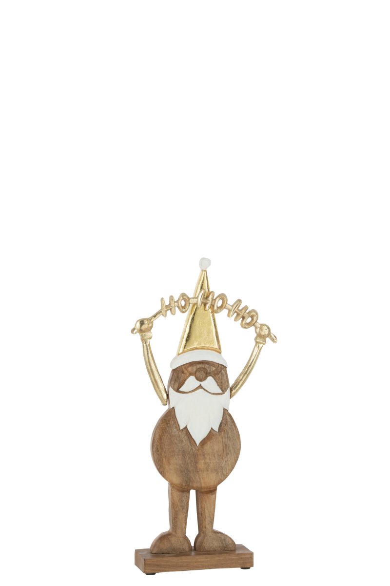 Père Noël "Hohoho" en Bois Naturel et Doré 25x6x53cm