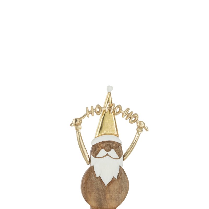 Père Noël "Hohoho" en Bois Naturel et Doré 25x6x53cm