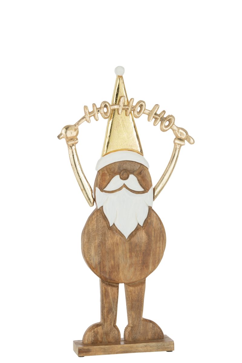 Père Noël "Hohoho" en Bois Naturel et Doré 29x6x62cm