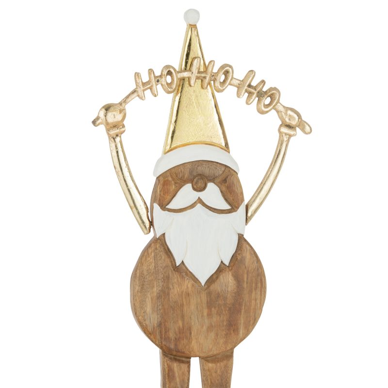 Père Noël "Hohoho" en Bois Naturel et Doré 29x6x62cm