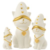 Chat Collier Coeur avec Chapeau, en Dolomite Blanc et Or 16,2x13,6x29,4cm – Image 2