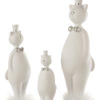 Chat au Chapeau en Résine Blanc et Argenté 10x10,5x33cm – Image 2