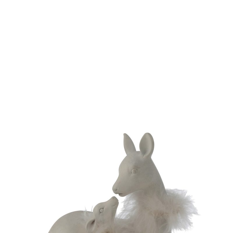 Biche et son Faon Couchés en Résine Blanche 17x11x15,5cm