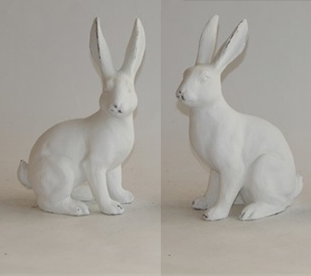 Lapin Décoratif en Polyrésine Blanche, 2 Modèles au Choix 15,5x8,5x22cm