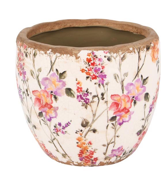 Cache Pot "Flower Elegance" en Céramique 14x14x13cm