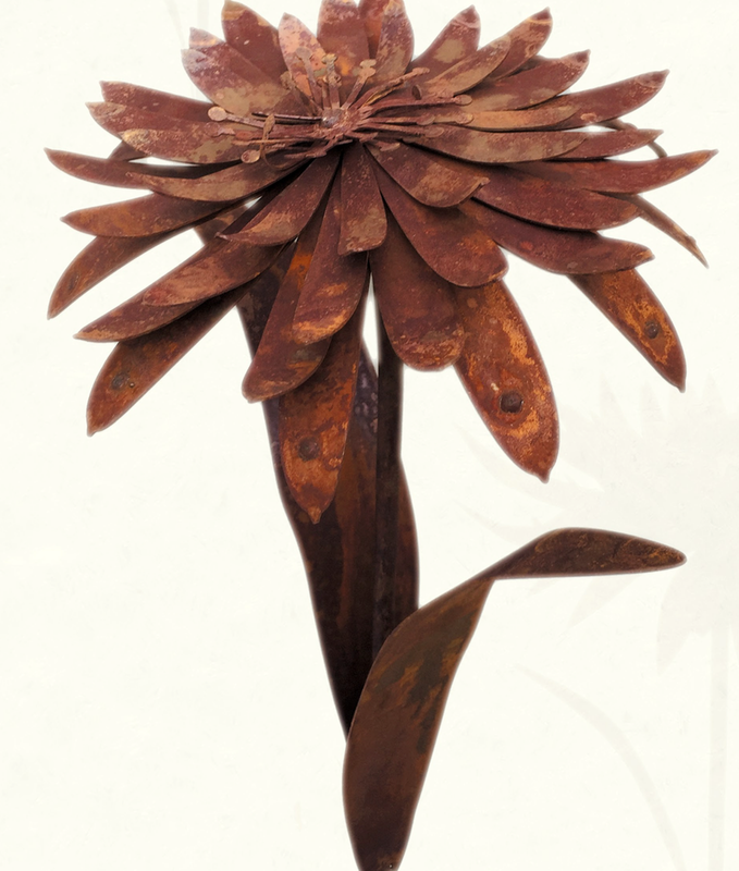 Fleur à Piquer en Métal Rouillé H.120cm