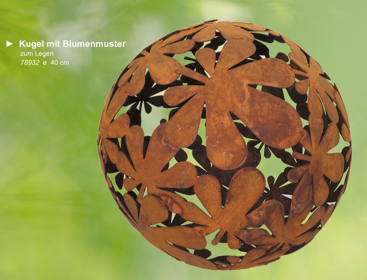 Sphère en Métal Rouillé Décor Floral ø40cm
