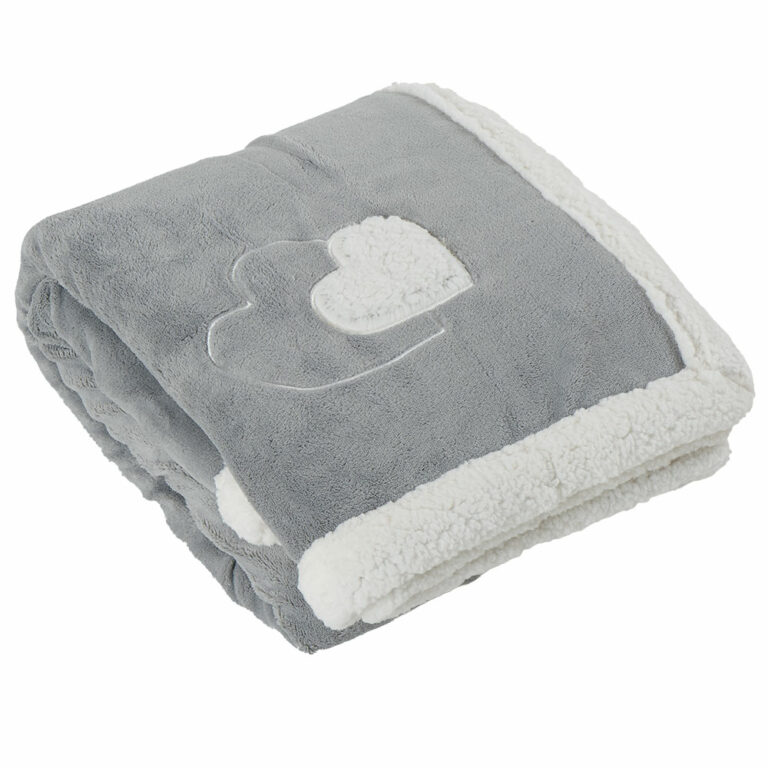 Plaid "Coeur Gris" Doublé Sherpa 240gsm/ bord 210gsm 100% Polyestter 152x127cm