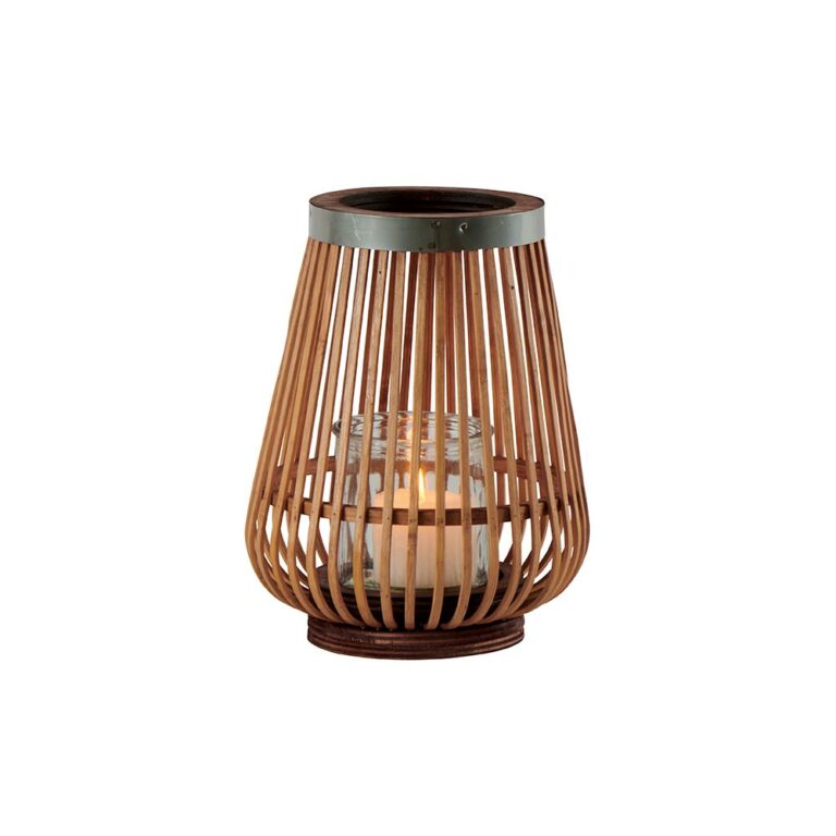 Lanterne en Rotin Ajouré avec Verre Intérieur ø12,5xH.22cm