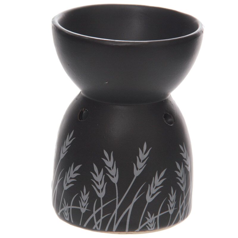 Brûle Parfum Motif Blé en Céramique Noir ø8x12cm