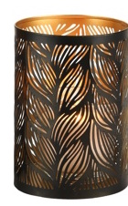 Photophore Tube "Flowing Flowers" en Métal Noir et Or 11x11x16cm
