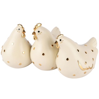 Trio de Poules avec Pois en Résine Blanc/Or 20x11x10cm