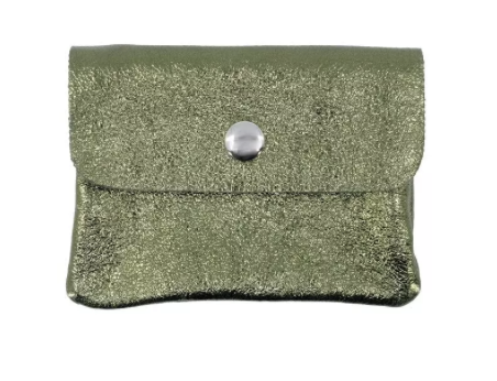 Porte Monnaie en Cuir Irisé Métallisé Pailleté - 2 Compartiments, Bouton Aimanté et Fermeture Eclair 10,5x8cm, Divers Coloris
