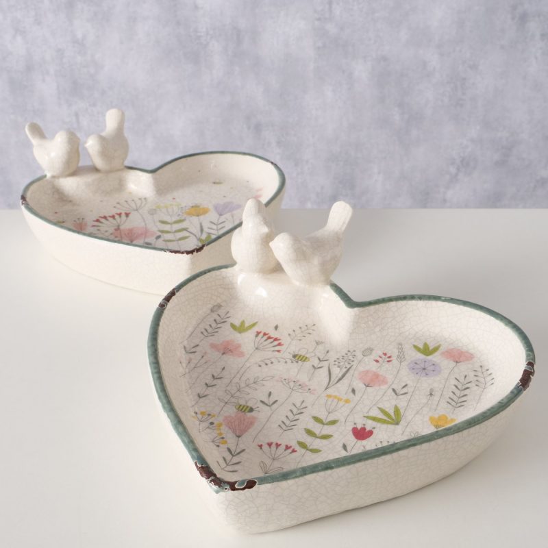 Bain d'Oiseaux "Florina" en Poterie Asoect Craquelée et Brillant, 2 Modèles au Choix, H.8cm