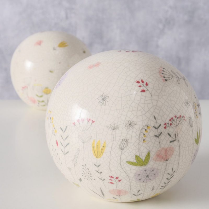 Boule Décorative "Florina" en Poterie Craquelée et Brillant, 2 Modèles au Choix ø12cm
