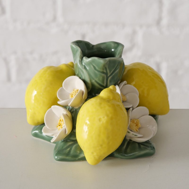 Bougeoir "Zitronella" Fleur et Fruit en Porcelaine 10xH.7cm