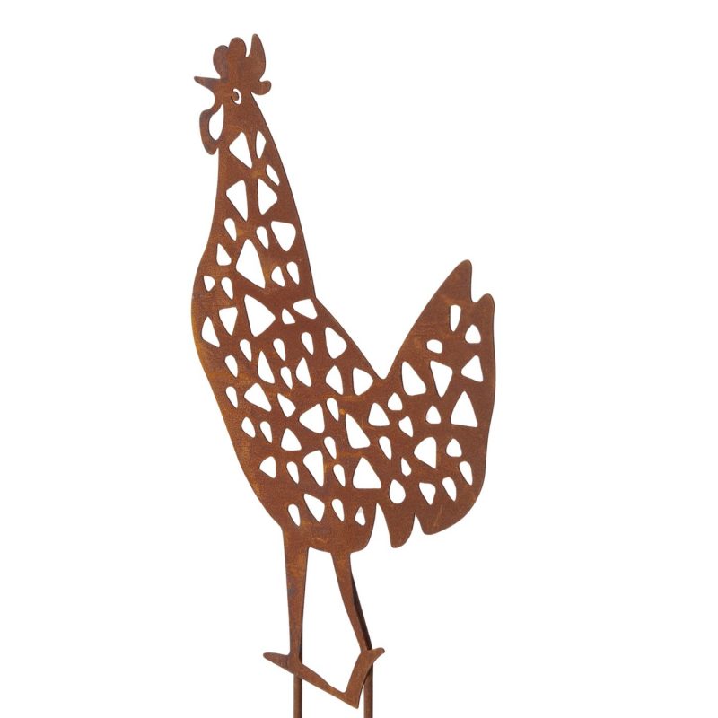 Piquet de Jardin Poule "Polio" en Métal Rouillé Effet Usé, 2 Modèles au Choix, H.39,5cm – Image 5