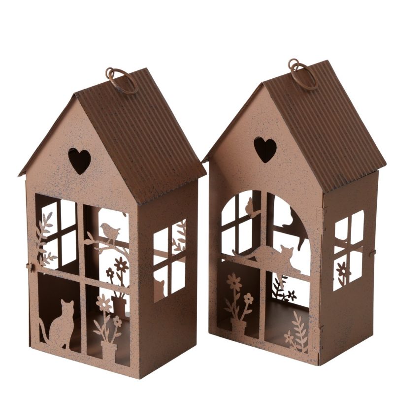Lanterne "Cosina" en Métal Laqué Rouillé, 2 Modèles au Choix, 9x25cm – Image 2