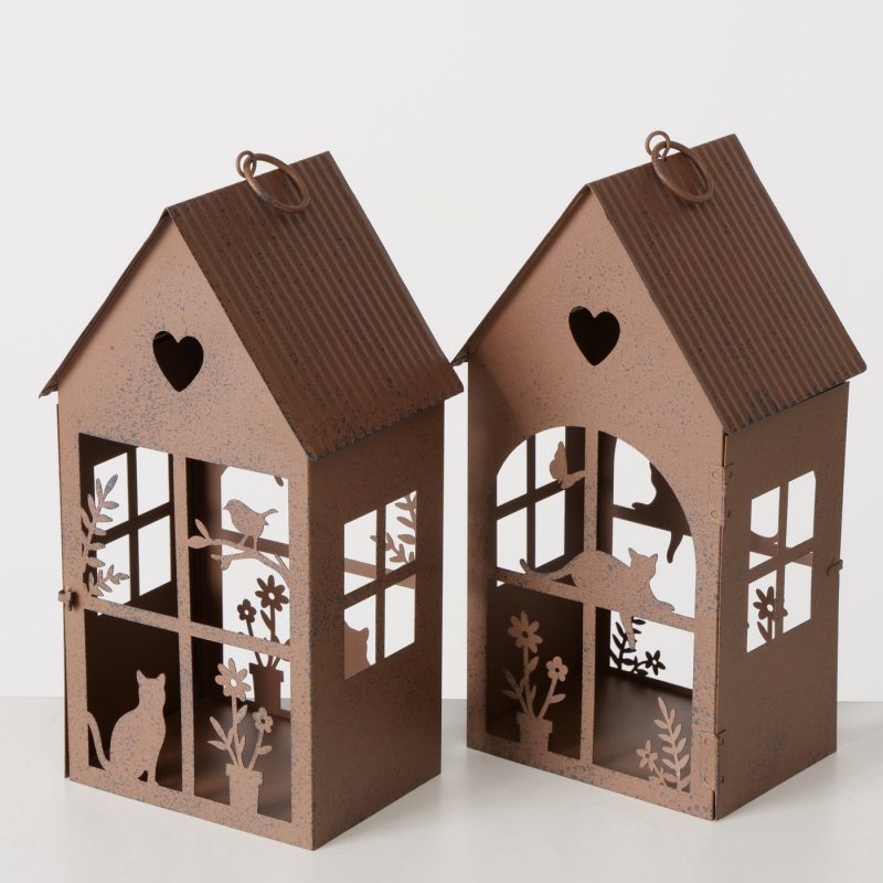 Lanterne "Cosina" en Métal Laqué Rouillé, 2 Modèles au Choix, 9x25cm