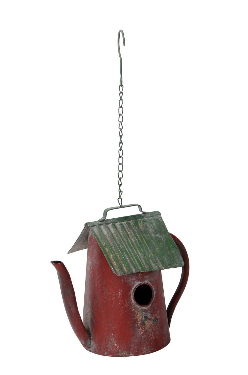 Nichoir "Maison Arrosoir" en Métal Rouge et Vert Antique