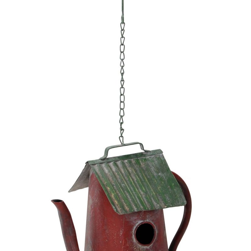 Nichoir "Maison Arrosoir" en Métal Rouge et Vert Antique