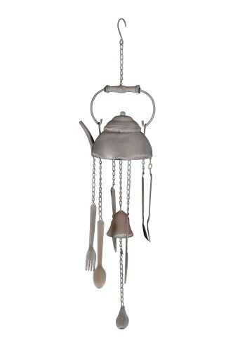 Carillon "Théière" en Métal Gris 19x15,5xH69cm + 16cm de Chaine