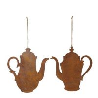 Pendentif "Cafetière Antique" en Métal Rouillé 2 Modèles au Choix 30xH31cm ou 30xH33cm + 20cm de Chaine