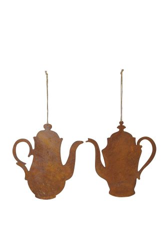 Pendentif "Cafetière Antique" en Métal Rouillé 2 Modèles au Choix 30xH31cm ou 30xH33cm + 20cm de Chaine