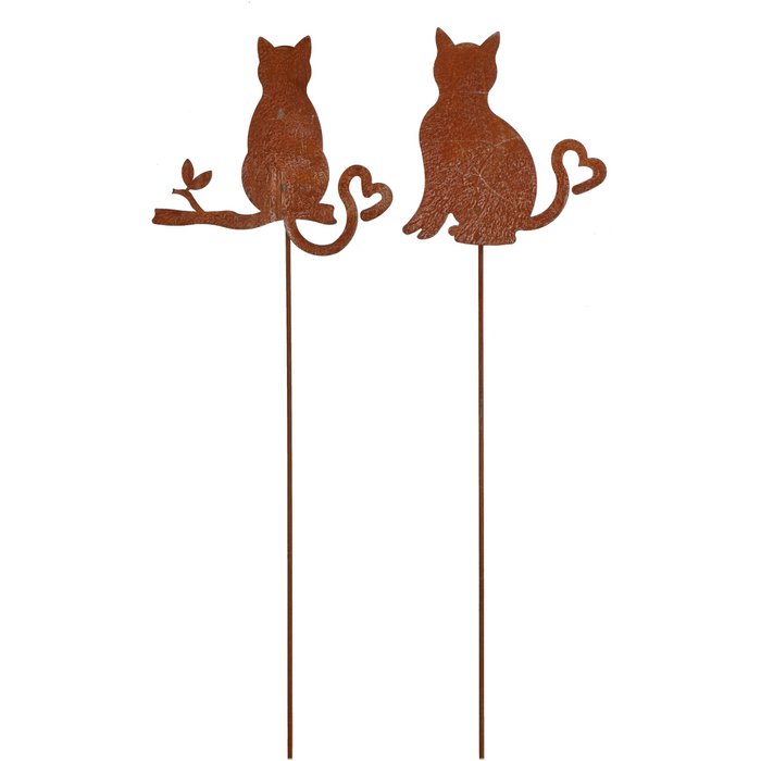 Pic Chat "Amour" en Métal Rouillé, 2 Modèles au Choix H.60cm