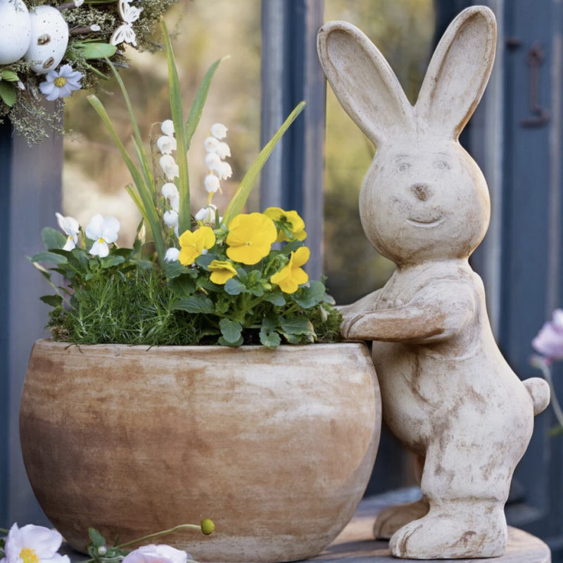 Jardinière Lapin en Terre Cuite en 2 Eléments, Pot ø24x14cm, Lapin H.37cm
