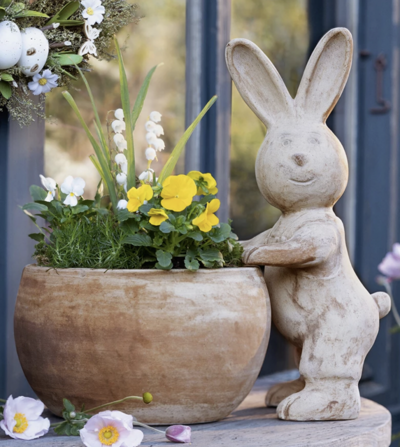 Jardinière Lapin en Terre Cuite en 2 Eléments, Pot ø24x14cm, Lapin H.37cm