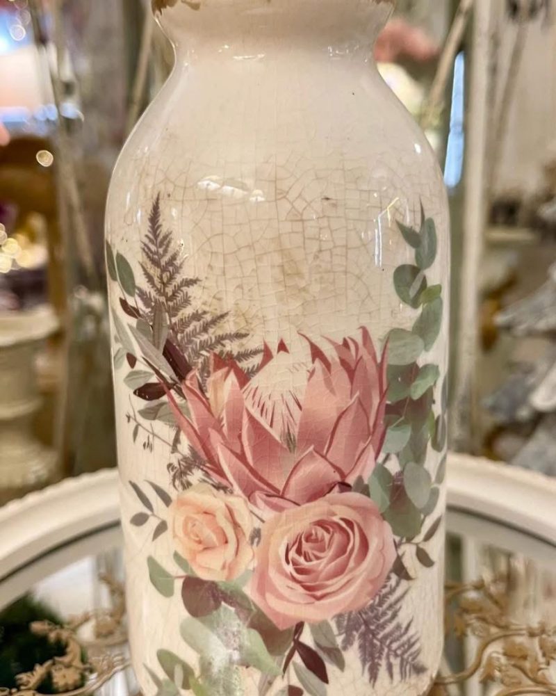 Vase Ø 8x16 cm Beige Céramique Fleurs – Image 2