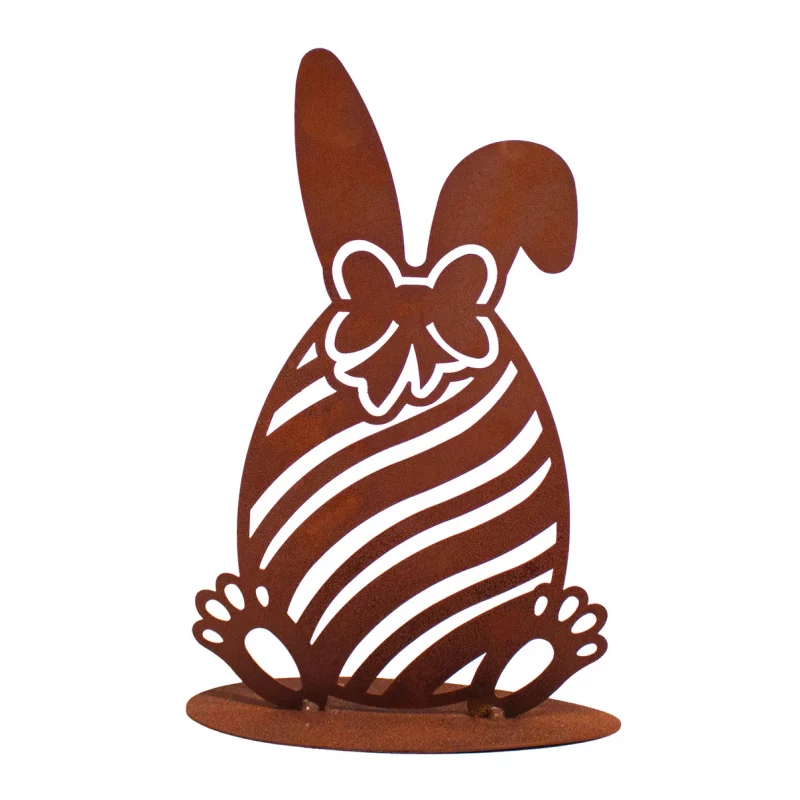 Oeuf de Pâques Oreilles Tombantes sur Socle en Métal Rouillé 19x30cm