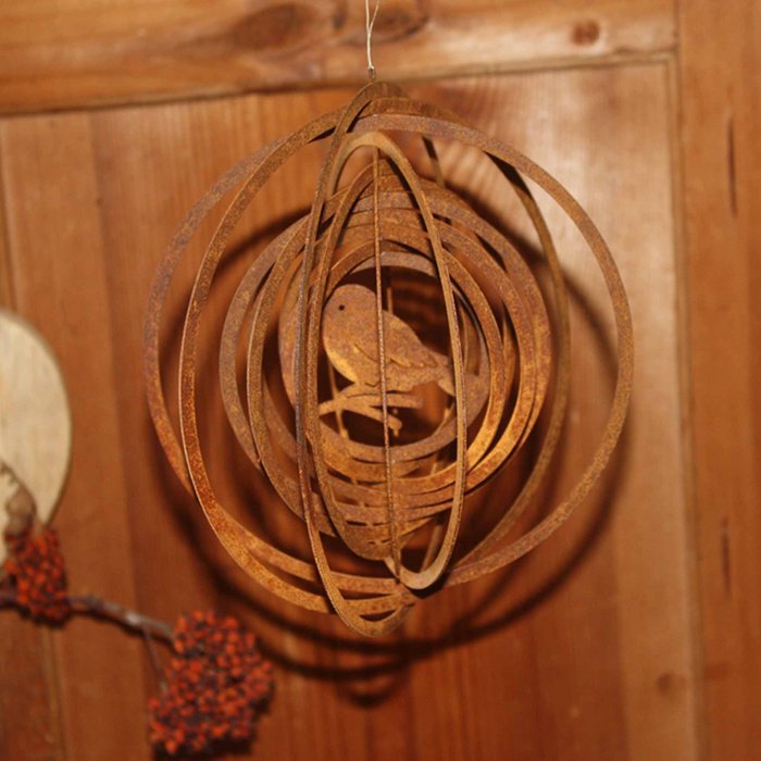 Carillon Eolien avec Oiseau en Métal Rouillé ø18cm