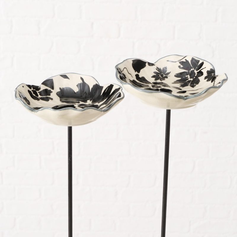 Piquet de Jardin "Esra" Bain d'Oiseau Poterie Noire et Banche Fleurie H.79cm – Image 8