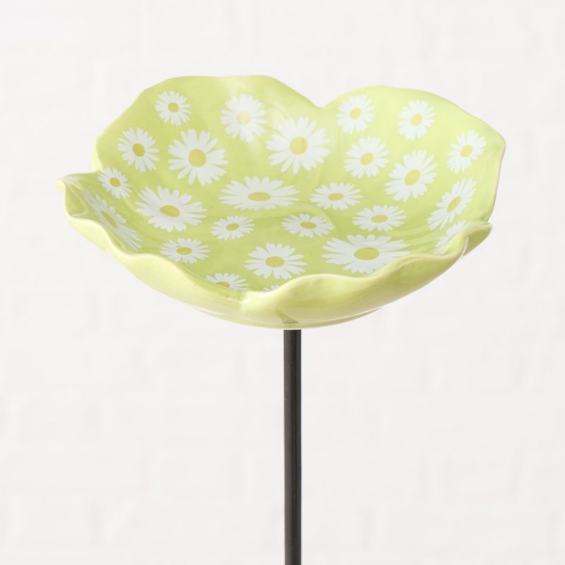 Piquet de Jardin "Daisie" Bain d'Oiseau Poterie Verte Clair Fleurie H.78,5cm