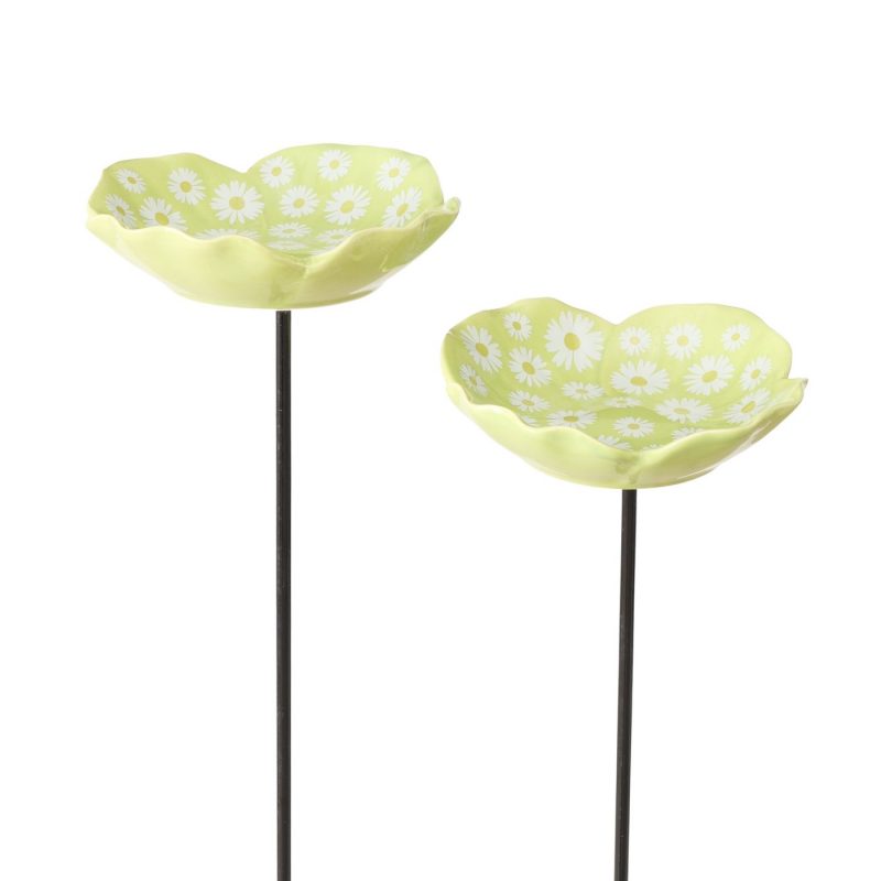 Piquet de Jardin "Daisie" Bain d'Oiseau Poterie Verte Clair Fleurie H.78,5cm – Image 6