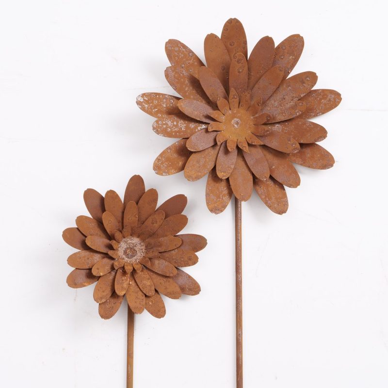 Piquet de Jardin Fleur Petula en Métal Rouillé H.69cm